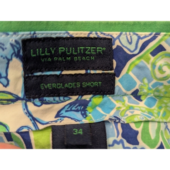 Lilly Pulitzer Green Cotton Everglades Shorts With Embroidered Lizards Size 34 - Picture 4 of 7
